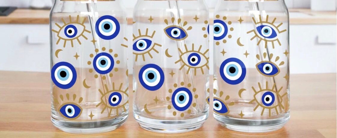 Evil eye Cup, Glass Cup, Libbey Glass *